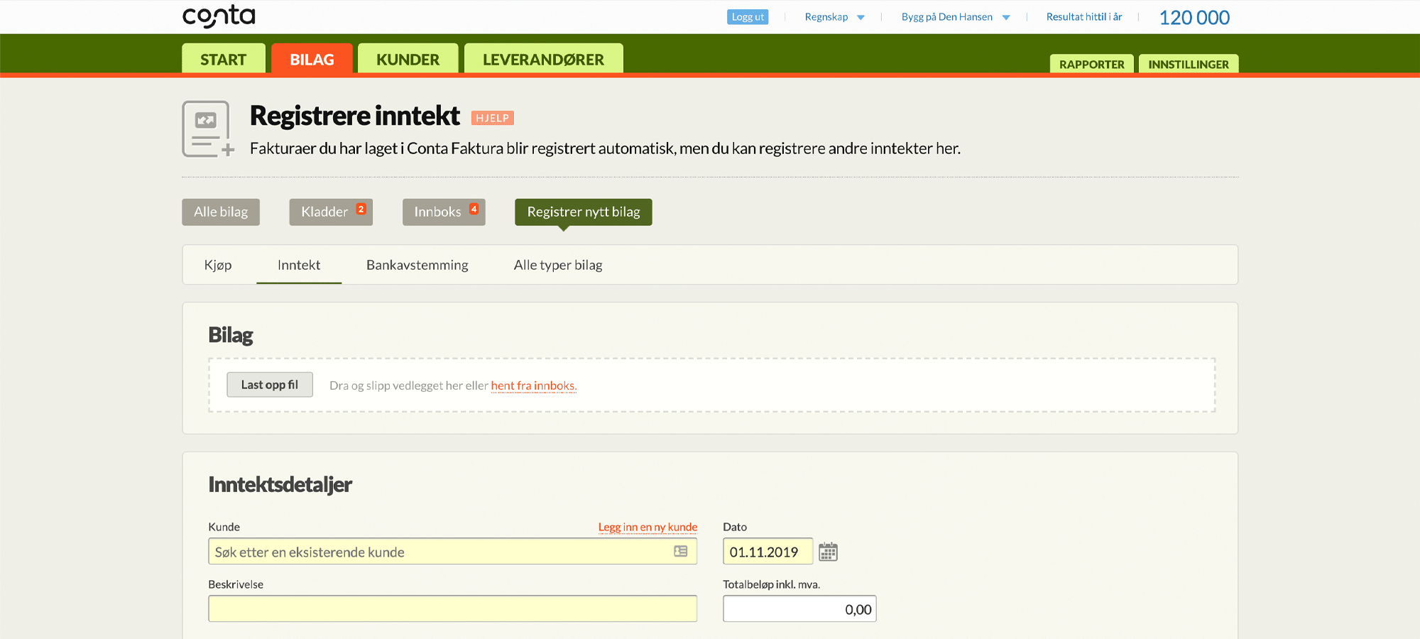 Registrere inntekt i Conta