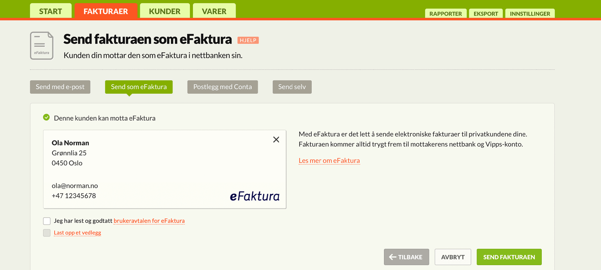 Sending av eFaktura i Conta